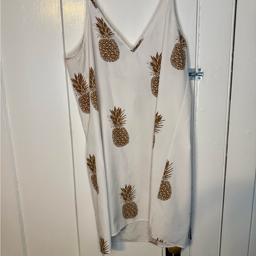 SHEIN White Dress with Gold Pineapple Print